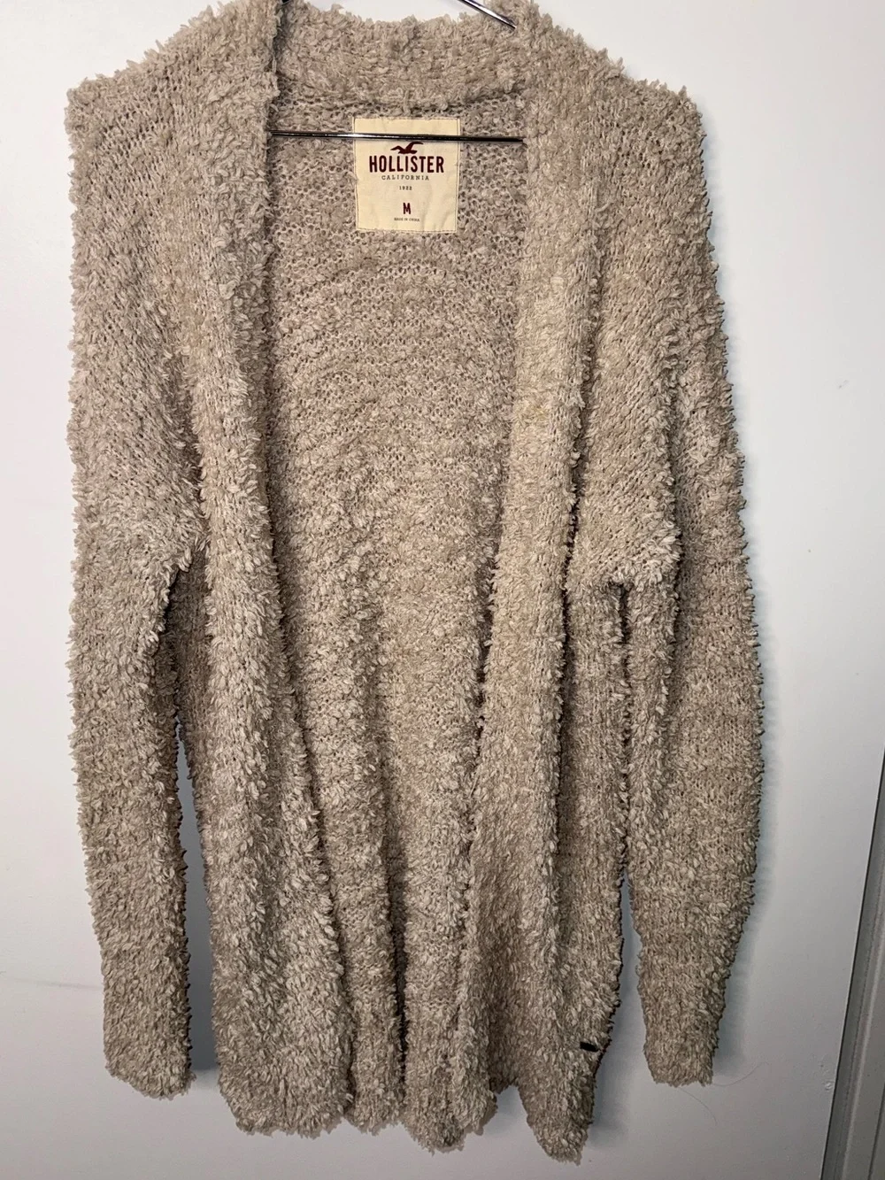 Hollister Soft Taupe Open-Front Fuzzy Teddy Cardigan Y2K Loungewear Comfy